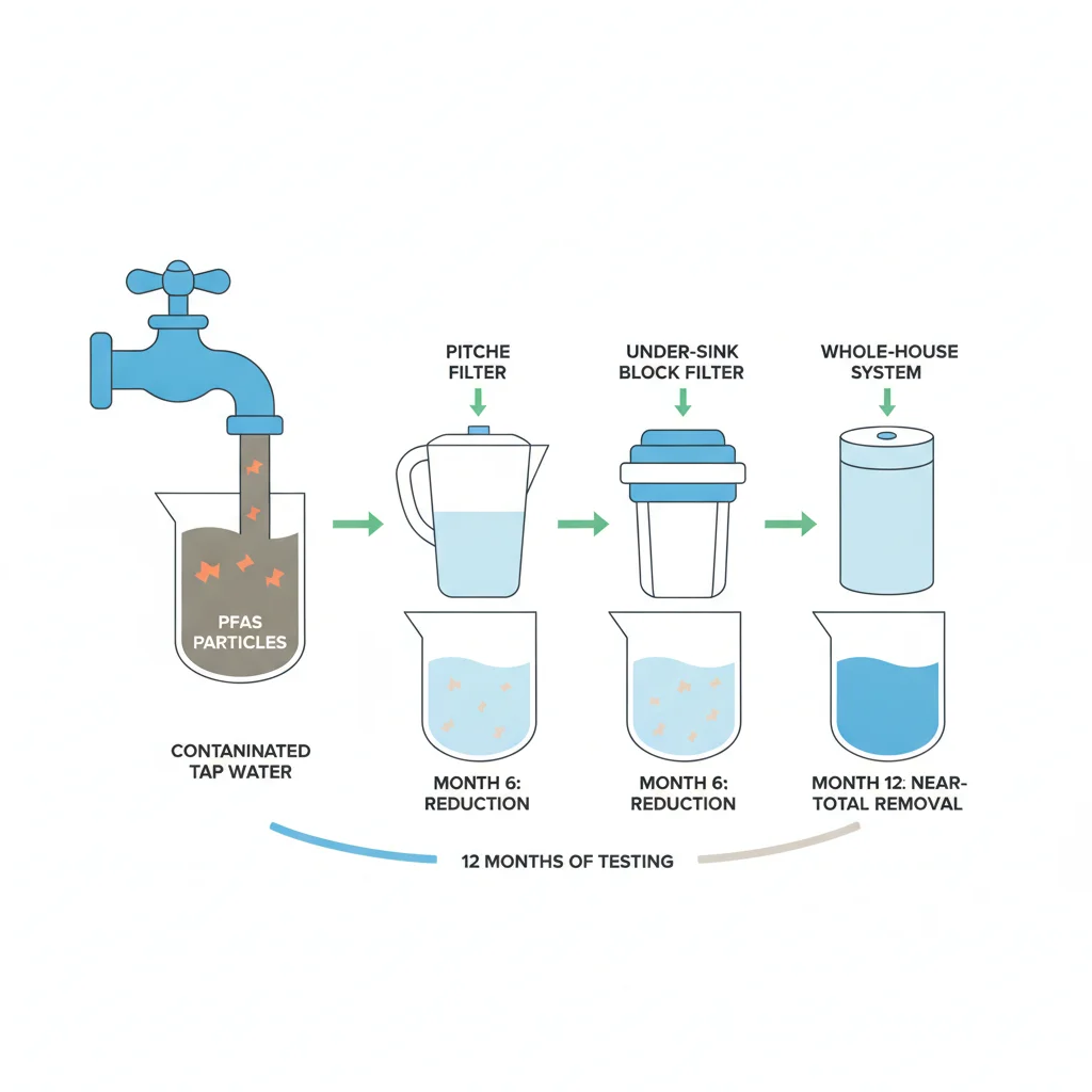 12-month PFAS removal testing of water filters showing contaminated tap water and filter effectiveness evaluation